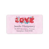 Red Love Text in Bold Block Letters Waterverf Etiket (Voorkant)