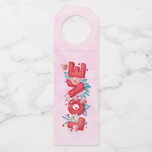 Red Love Text in Bold Block Letters Waterverf Flessenhanger (Voorkant)