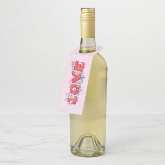 Red Love Text in Bold Block Letters Waterverf Flessenhanger (Schuin)