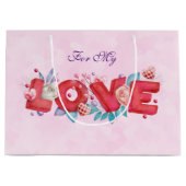 Red Love Text in Bold Block Letters Waterverf Groot Cadeauzakje (Voorkant)