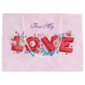 Red Love Text in Bold Block Letters Waterverf Groot Cadeauzakje (Achterkant)