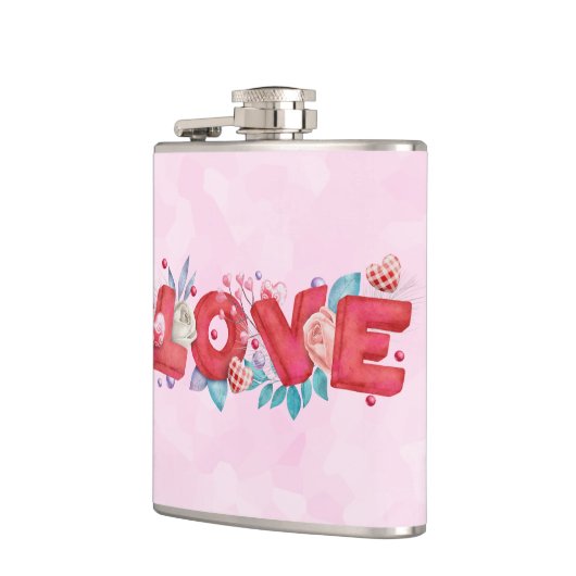 Red Love Text in Bold Block Letters Waterverf Heupfles (Links)