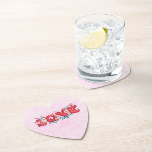 Red Love Text in Bold Block Letters Waterverf Kartonnen Onderzetters (Insitu)