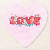 Red Love Text in Bold Block Letters Waterverf Kartonnen Onderzetters (Voorkant)