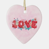 Red Love Text in Bold Block Letters Waterverf Keramisch Ornament (Rechts)
