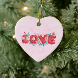 Red Love Text in Bold Block Letters Waterverf Keramisch Ornament