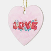 Red Love Text in Bold Block Letters Waterverf Keramisch Ornament (Links)