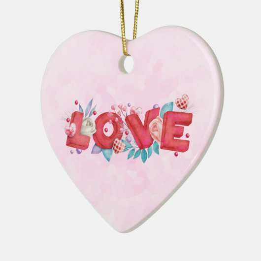 Red Love Text in Bold Block Letters Waterverf Keramisch Ornament (Links)