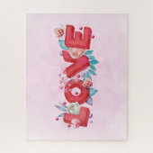 Red Love Text in Bold Block Letters Waterverf Legpuzzel (Verticaal)