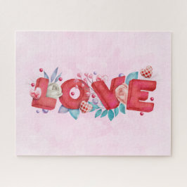 Red Love Text in Bold Block Letters Waterverf Legpuzzel