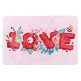 Red Love Text in Bold Block Letters Waterverf Magneet