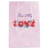 Red Love Text in Bold Block Letters Waterverf Medium Cadeauzakje (Voorkant)