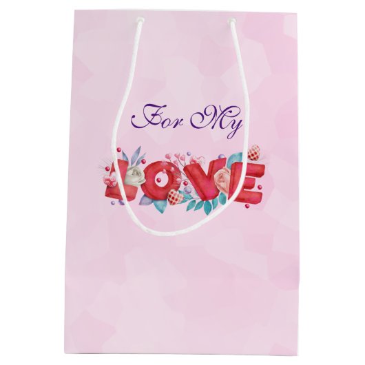 Red Love Text in Bold Block Letters Waterverf Medium Cadeauzakje (Achterkant)
