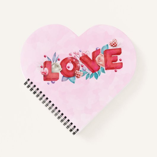 Red Love Text in Bold Block Letters Waterverf Notitieboek (Voorkant)