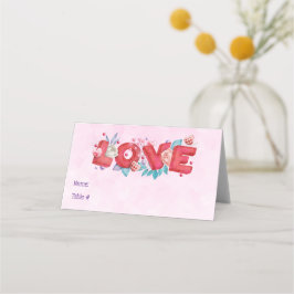 Red Love Text in Bold Block Letters Waterverf Plaatskaartje