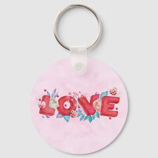 Red Love Text in Bold Block Letters Waterverf Sleutelhanger (Voorkant)