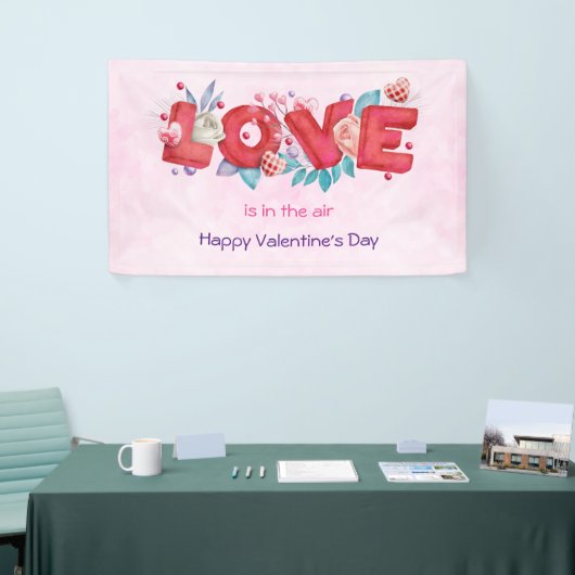 Red Love Text in Bold Block Letters Waterverf Spandoek (Beurs)