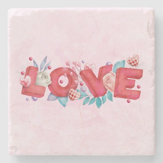 Red Love Text in Bold Block Letters Waterverf Stenen Onderzetter (Voorkant)