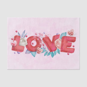 Red Love Text in Bold Block Letters Waterverf Tissuepapier