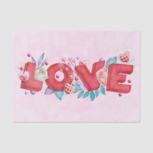 Red Love Text in Bold Block Letters Waterverf Tissuepapier (Voorkant)