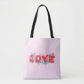 Red Love Text in Bold Block Letters Waterverf Tote Bag (Voorkant)
