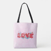Red Love Text in Bold Block Letters Waterverf Tote Bag (Achterkant)