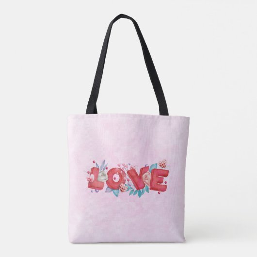 Red Love Text in Bold Block Letters Waterverf Tote Bag (Achterkant)