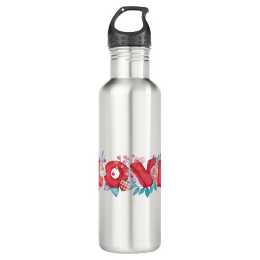 Red Love Text in Bold Block Letters Waterverf Waterfles (Voorkant)