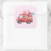 Red Love Truck met Heart Cargo Waterverf Vierkante Sticker (Tas)