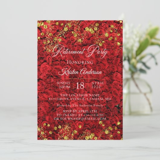 Red Love Turkey Roos Retirement Party Invitation Kaart (Staand voorkant)