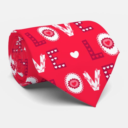 Red Love Typografie Stropdas (Opgerold)