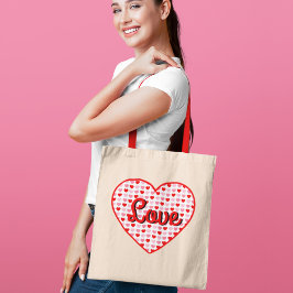 Red Love Valentijn Heart op Pink & Red Hearts Tote Bag