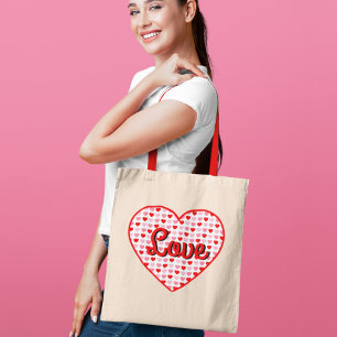 Red Love Valentijn Heart op Pink & Red Hearts Tote Bag