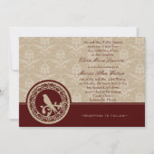 Red Lovebird Damask Wedding Invitation Kaart (Voorkant)