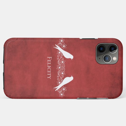 Red Lovebird Floral Vine iPhone Case (Achterkant (horizontaal))
