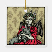 Red Lucia en Cat - Pop Gothic Holiday Keramisch Ornament (Achterkant)