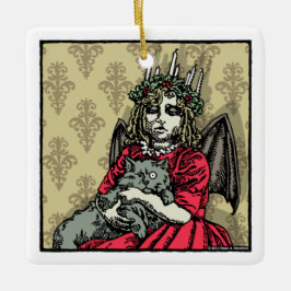 Red Lucia en Cat - Pop Gothic Holiday Keramisch Ornament