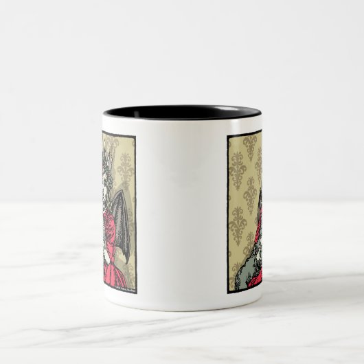 Red Lucia en Cat - Pop Gothic Holiday Surreal Tweekleurige Koffiemok (Center)