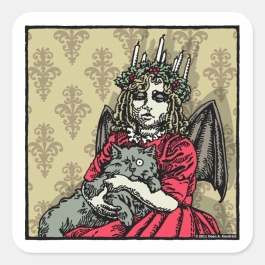 Red Lucia en Cat - Pop Gothic Holiday Vierkante Sticker (Voorkant)