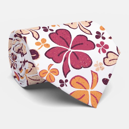 Red Lucky Clover 4 leest Shamrock Pattern Neck Ti Stropdas (Opgerold)