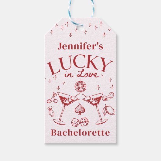 Red Lucky In Liefde Cocktail Bachelorette Party Cadeaulabel (Voorkant)