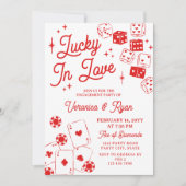 Red Lucky In Love Dice & Cards Engagement Party Kaart (Voorkant)