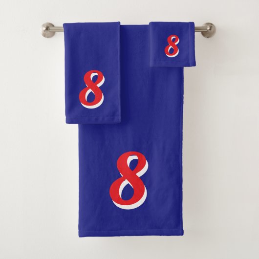 Red Lucky Number Eight on Blue Bad Handdoek (Insitu)