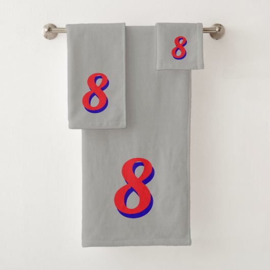 Red Lucky Number Eight on Silver Gray Bad Handdoek (Insitu)
