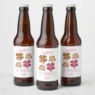 Red Lucky Shamrock Clover Happy St. Patrick's day Bier Etiket