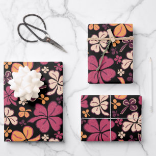 Red Lucky Shamrocks Clover St. Patrick's Day Inpakpapier Vel