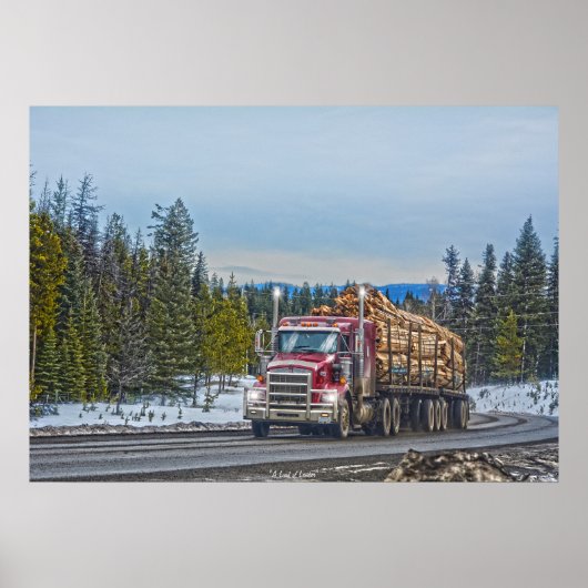 Red Lumber Delivery Truck and Highway Art Poster (Voorkant)