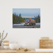 Red Lumber Delivery Truck and Highway Art Poster (Keuken)