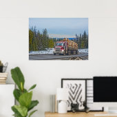 Red Lumber Delivery Truck and Highway Art Poster (Thuiskantoor)