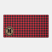Red Lumberjack Buffel Plaid en Burlap Monogram Bureaumat (Voorkant)